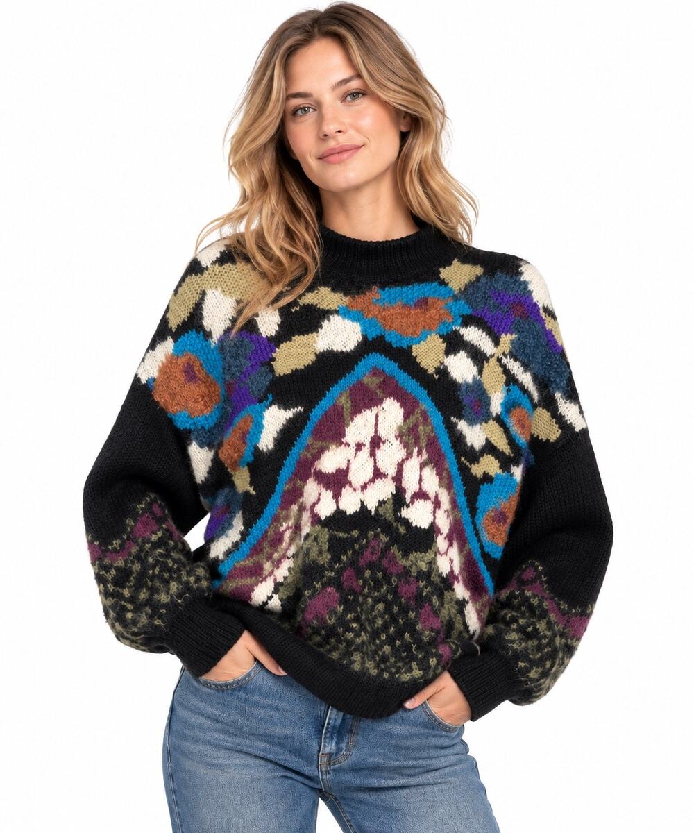 Vintage Lauren Hansen Multicolor Abstract Floral Mohair Wool Blend Sweater Sz L